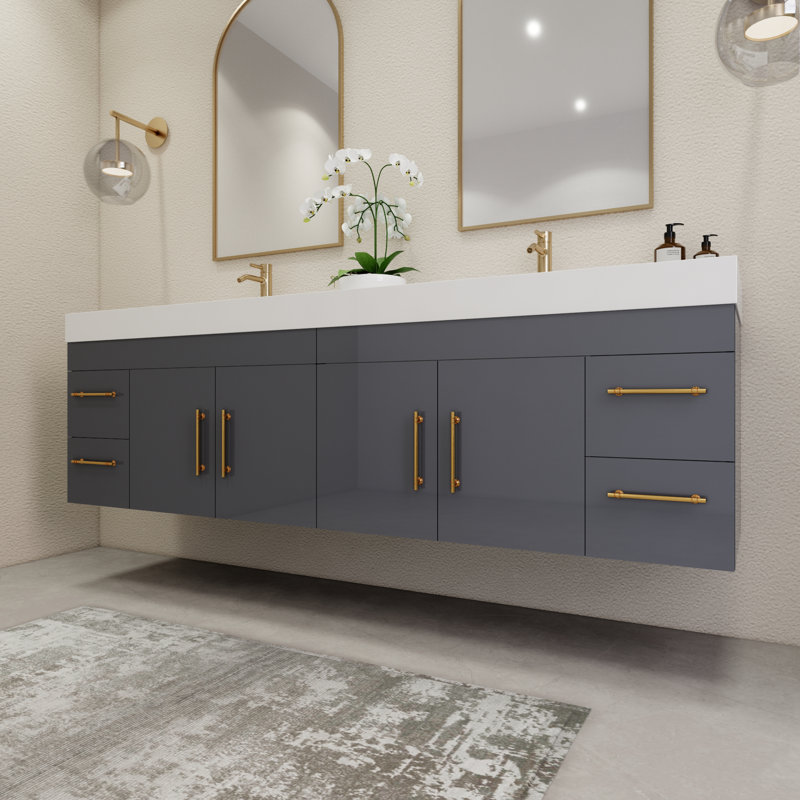 Ensemble de meuble-lavabo double mural 83,4 ", Gris lustré