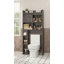Armoire de rangement de salle de bain au-dessus de la toilette avec porte coulissante, organisateur compact de 7,5 po de profondeur avec tablettes à 3 niveaux et porte-papier hygiénique