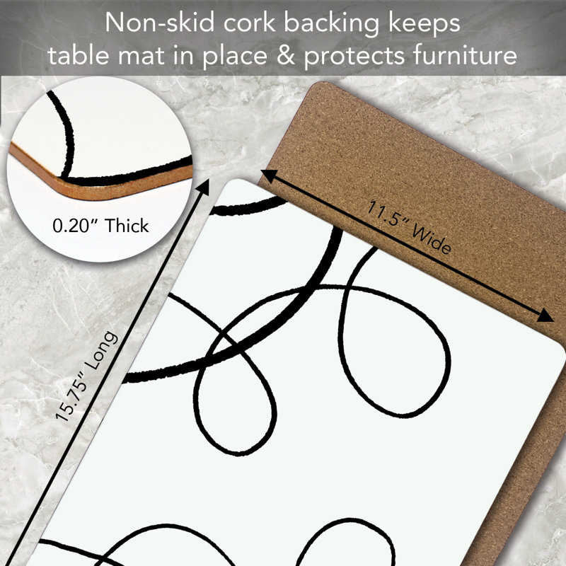 Scribble Decorative Hardboard Placemats with Protective Cork Backing 4 Pack