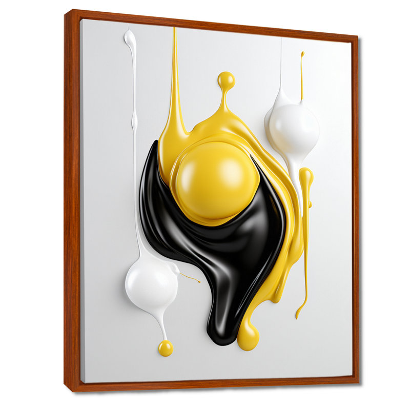 Art liquide sur toile, abstrait liquide noir et blanc I, H 20 po x l 12 po x P 1 po, Cadre flottant brun