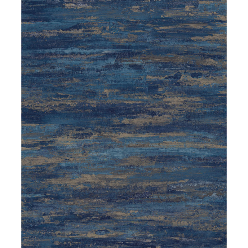 Rouleau de papier peint abstrait métallique L 33 pi x l 21 po Mashia Brushstroke, Bleu
