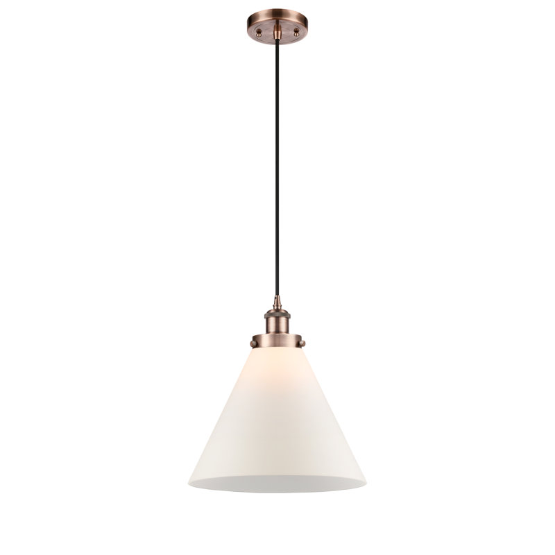 Luminaire suspendu conique à 1 lumière Gendron, Ampoule non incluse, Blanc mat, Chrome poli