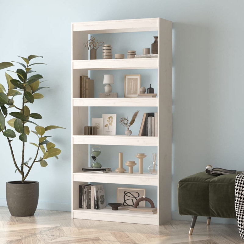 Paravent en bois de pin massif, Blanc, (5 tablettes) H 65,9 po x l 31,5 po x P 11,8 po