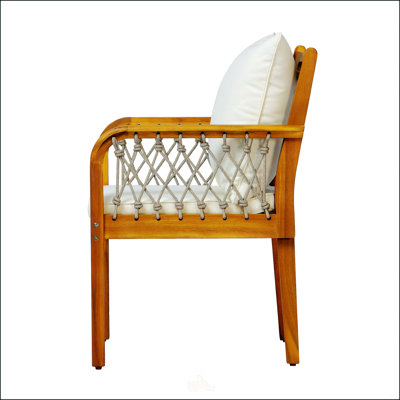Ensemble de salle à manger d'extérieur 7 pièces en bois d'acacia avec fauteuils en corde tressée et coussins résistants aux intempéries pour terrasse et jardin