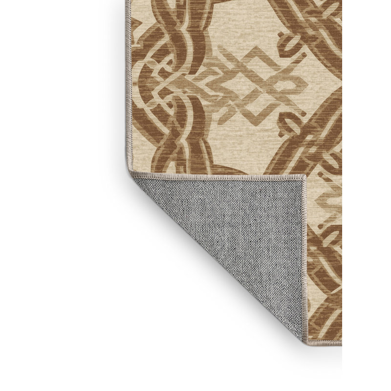 Machine Washable Arverne Classic Trellis Rug in Beige – Beige Binding, 6x9