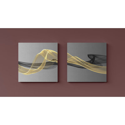 Elegant Decorative Canvas Painting Set (2 Pieces), Gold & Black, 11.8 x 11.8 Inches | 100% Canvas with 100% Wooden Frame | Perfect for Home Decor, Living Room & Office Wall Art, Stylish & Contemporary Design