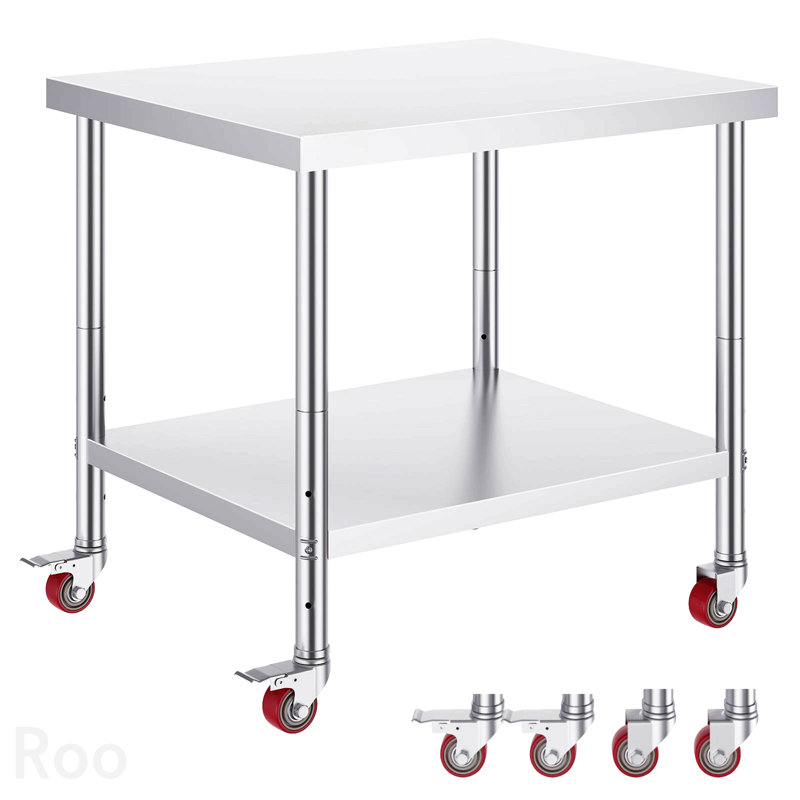 Étagère réglable en acier inoxydable 30 po x 36 po x 34 po à 3 niveaux avec 4 roulettes, H 34 po x l 36 po x P 30 po