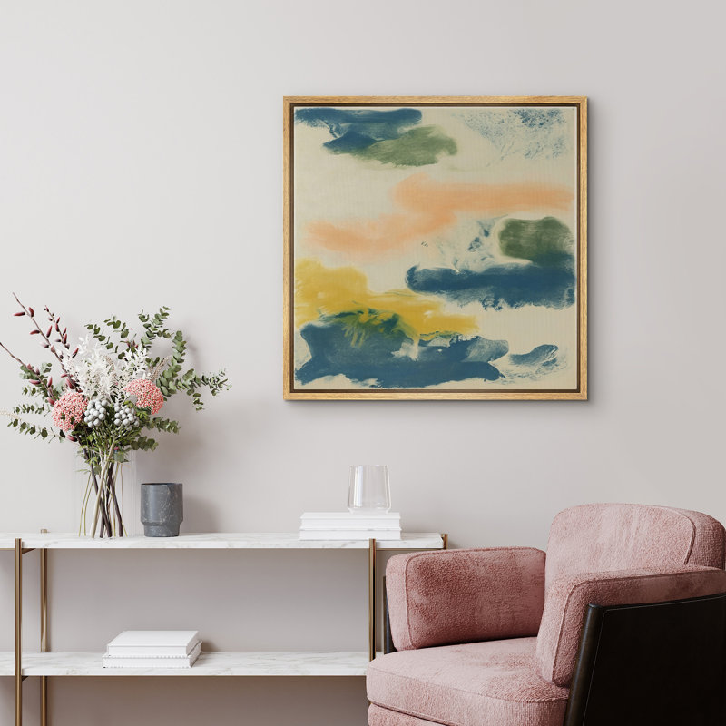Reproduction murale abstraite jaune bleu vert pour salon, Naturel, H 16 po x l 16 po x P 1,5 po