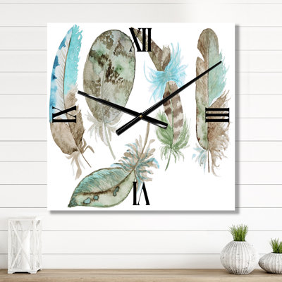 Ensemble de plumes vertes - horloge murale bohémienne et éclectique