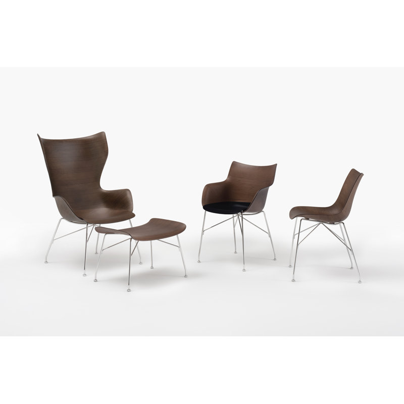 K/Wood Lounge Chair, Veneer Dark Wood with Chrome