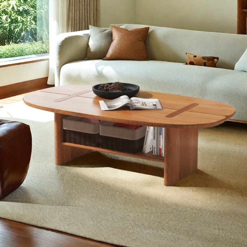 Solid Wood Coffee Table with Clover Design, 15.74" H x 55.11" L x 27.55" W
