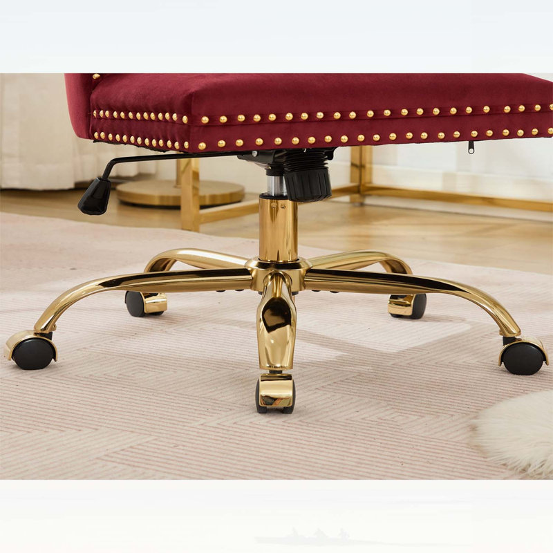 Chaise de bureau moderne capitonnée en velours capitonné avec base en métal doré, réglable et pivotante pour la maison ou le travail