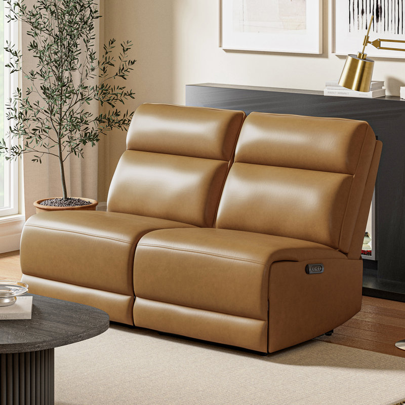 Canapé modulaire inclinable électrique en cuir Bilodeau, Chameau