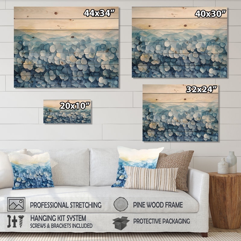 Abstrait horizon d'Hortensia de simplicité IV - Art mural en bois d'hortensia - sur bois de pin naturel, H 24 po x l 32 po