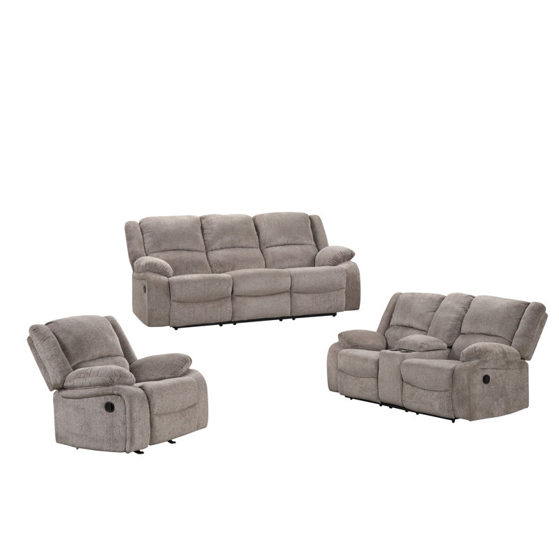 Ensemble de salon inclinable Ryong, 3 pièces: 1 canapé, 1 causeuse, 1 fauteuil