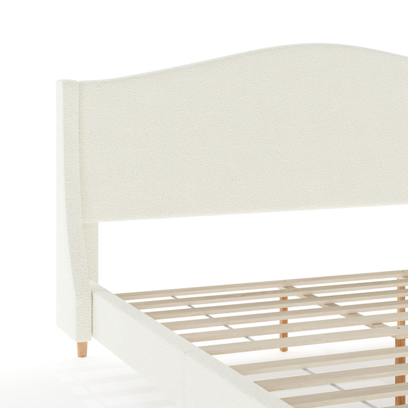 Lit plateforme tapissier avec tête de lit courbé Martha Stewart Amelia, Très grand, Crème