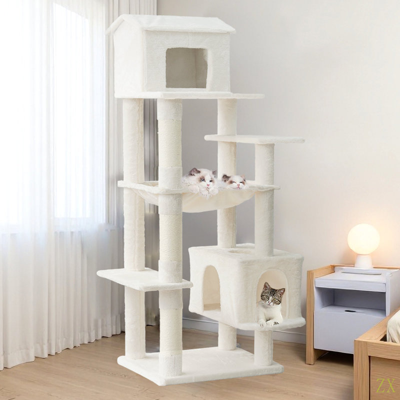 63 Inches Multi-Level Large Cat Tree, Beige