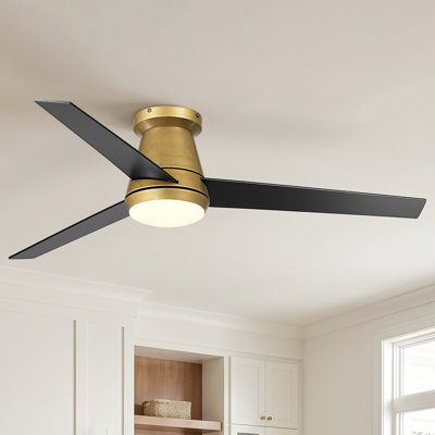 Ventilateur de plafond moderne et intelligent de 132 cm (52 ​​po) à hélice encastrée, avec éclairage DEL 3CCT, application et télécommande, pales double face, intensité variable, moteur CC réversible à 6 vitesses