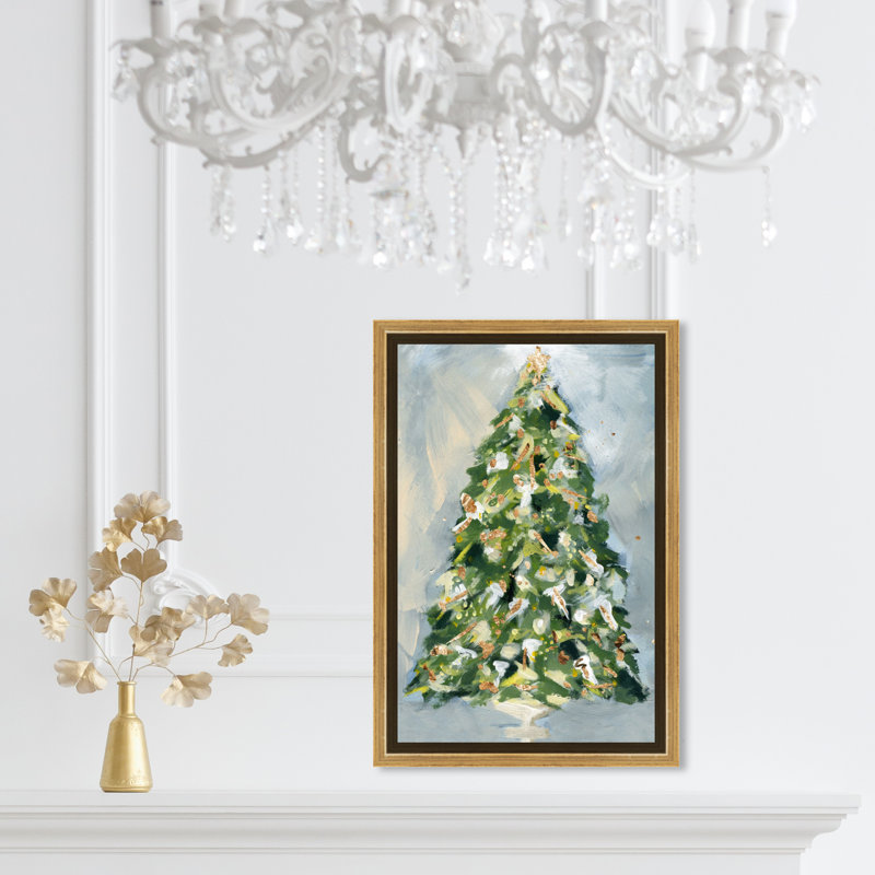 «Christmas Tree 3», peinture sur toile, Flotteur doré, H 15 po x l 10 po x P 2 po