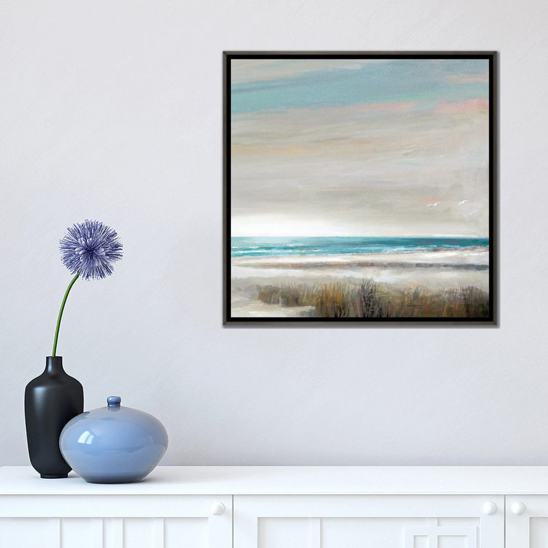«Ocean Oasis» par Ruane Manning - reproduction d'art, H 18 po x l 18 po x 1,5 po, Toile avec cadre gris, Aucun mat