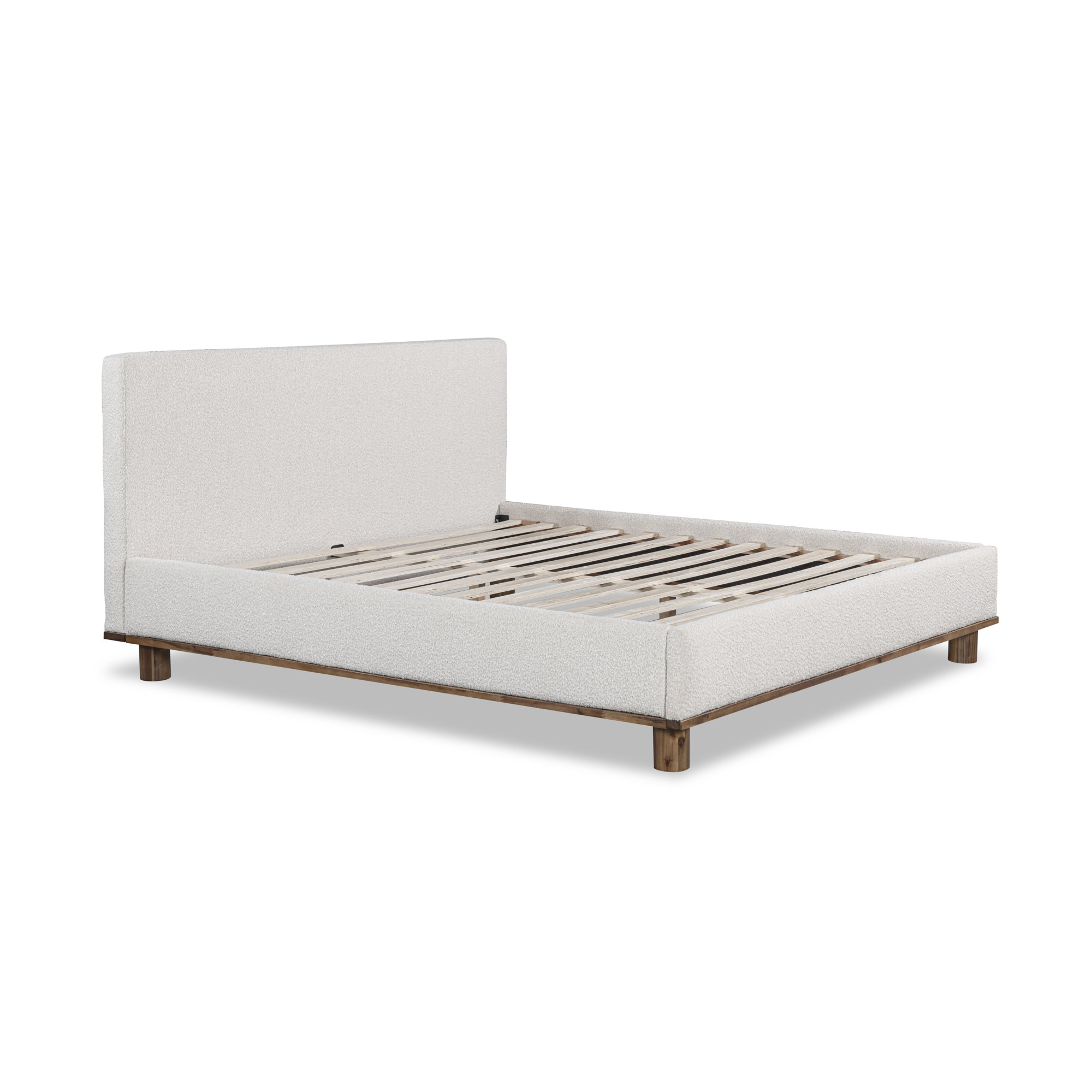 Plaza Upholstered Wood Platform Bed, King, Ivory Boucle