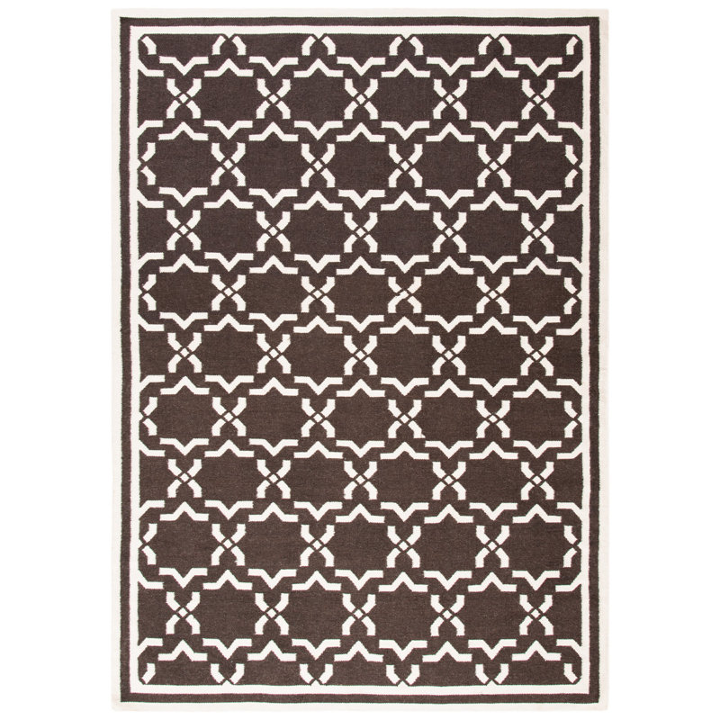 Rodgers Hand Woven Flat Weave Wool/Cotton Geometric Rug in Chocolate, Rectangle 6' x 9'