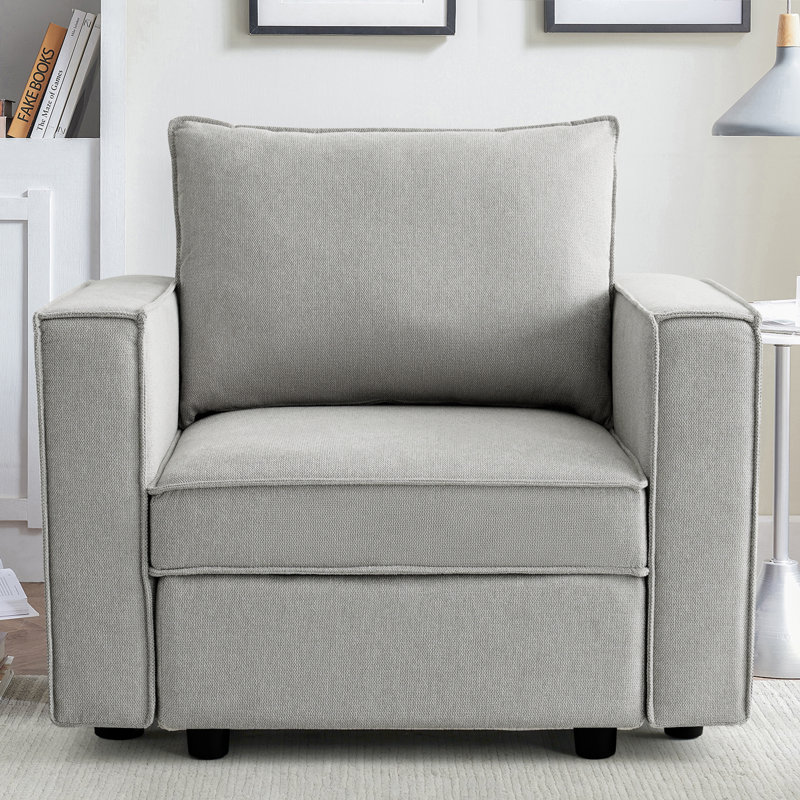 Chaise d'appoint de canapé avec rangement de siège, chaises de salon de 37 po, Lin gris
