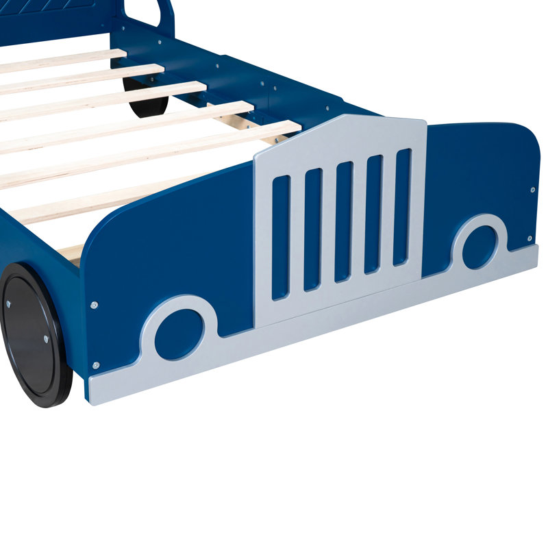 Lit de voiture simple bleu avec roulettes et couleur attrayante - Améliorez le décor de la chambre à coucher Les caractéristiques de confort en forme de voiture répondent à vos besoins