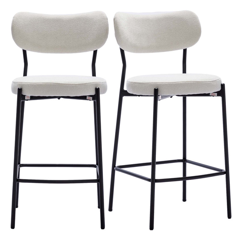 Mateiu 66cm Boucle Fabric Bar Stool, Cream