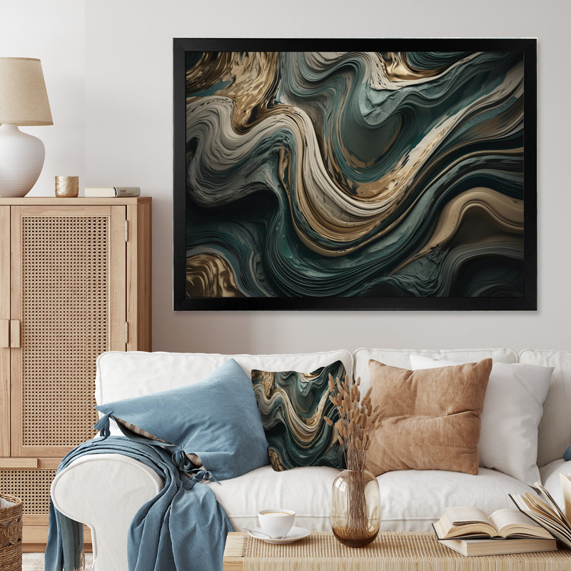 " Wave Twist Abstract Artwork ", Black Single Picture Framed, 12" H x 20" W x 1" D