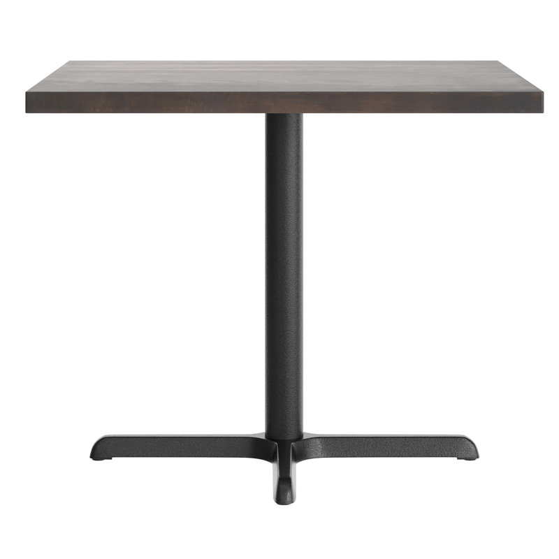 Square Solid Wood Commercial Tabletop with Dining Height X-Base, 29.5"H x 36"L x 36"W, Dark Brown Wood, Black