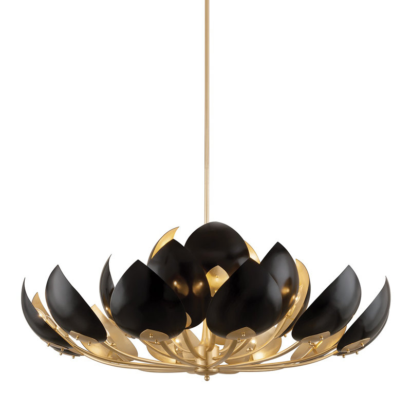 Lotus 21 Light Chandelier - Gold Leaf Finish, Black