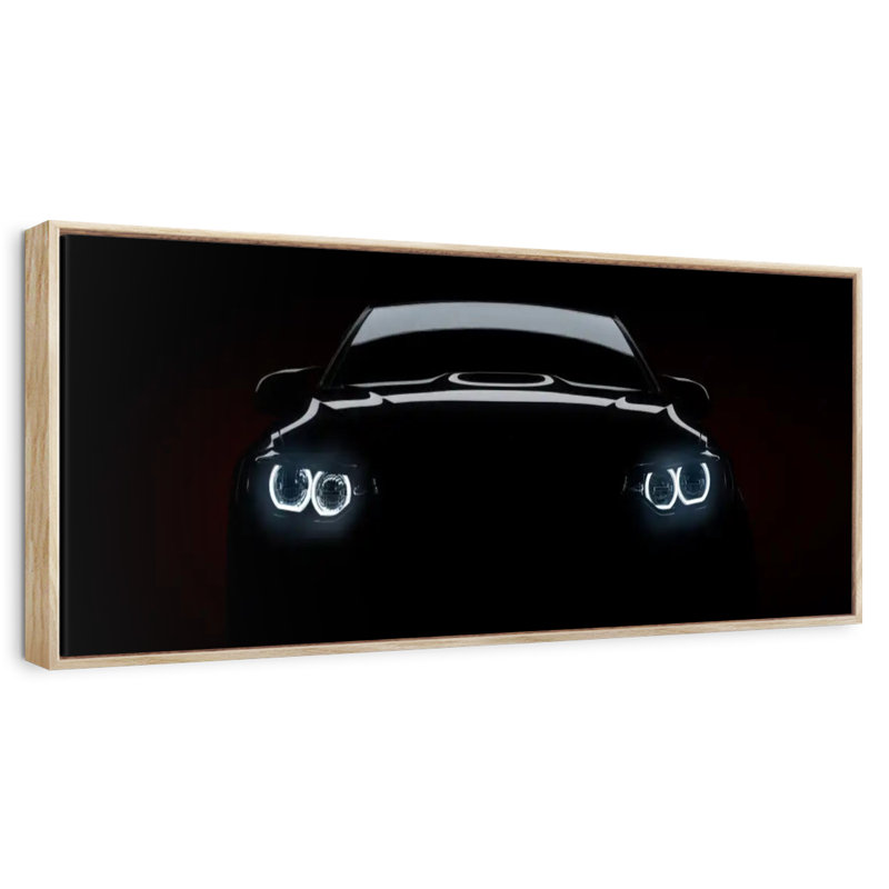 Voiture noire de luxe, Cadre flottant en bois naturel, 43 po x 15 po