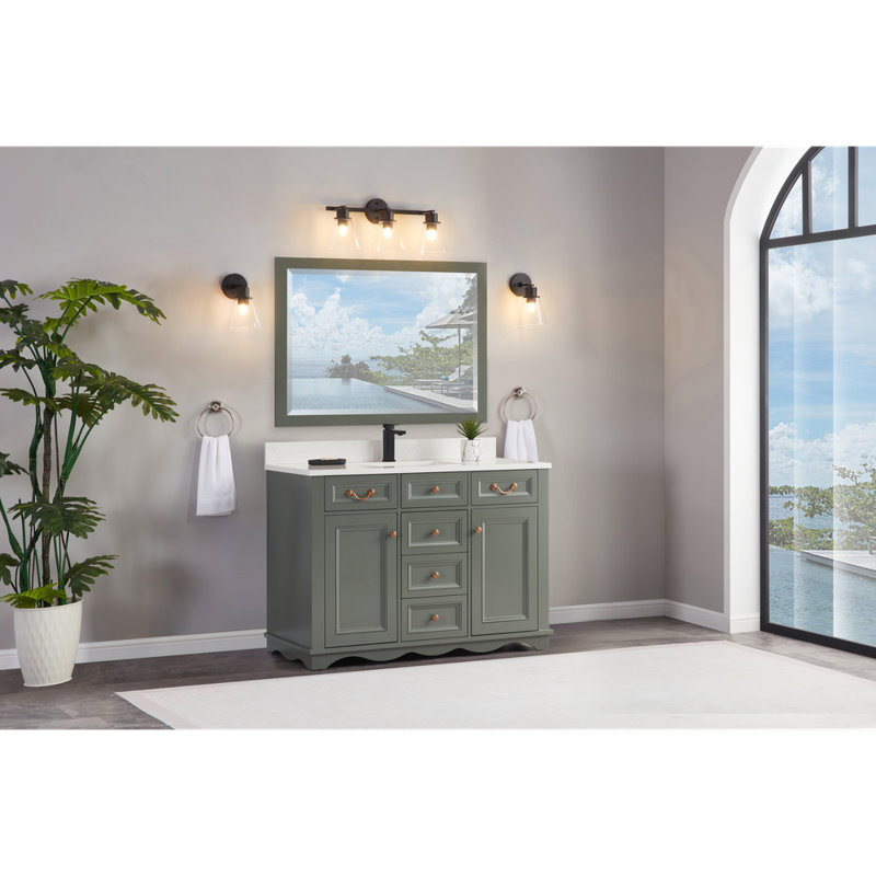 48" Cadet Finish Solid Wood Sink Vanity  With 1' Artificial Stone Top, Pewter Green