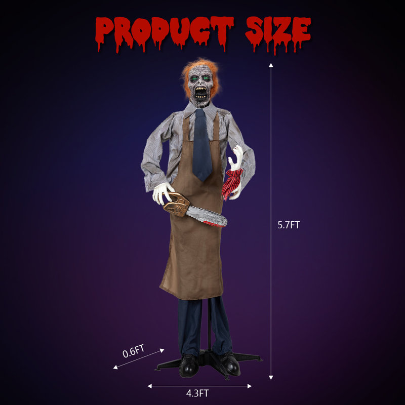  Halloween 5.7ft Life Size Animatronic Standing Prop with Glowing Red Eye