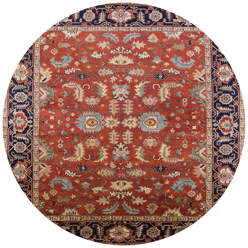 Tapis oriental rouge et bleu, Rond 4 pi