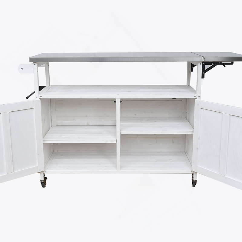 Foldable Outdoor Kitchen Island With Lockable Wheels, Storage, And Towel Rack For Efficient Patio Cooking, White