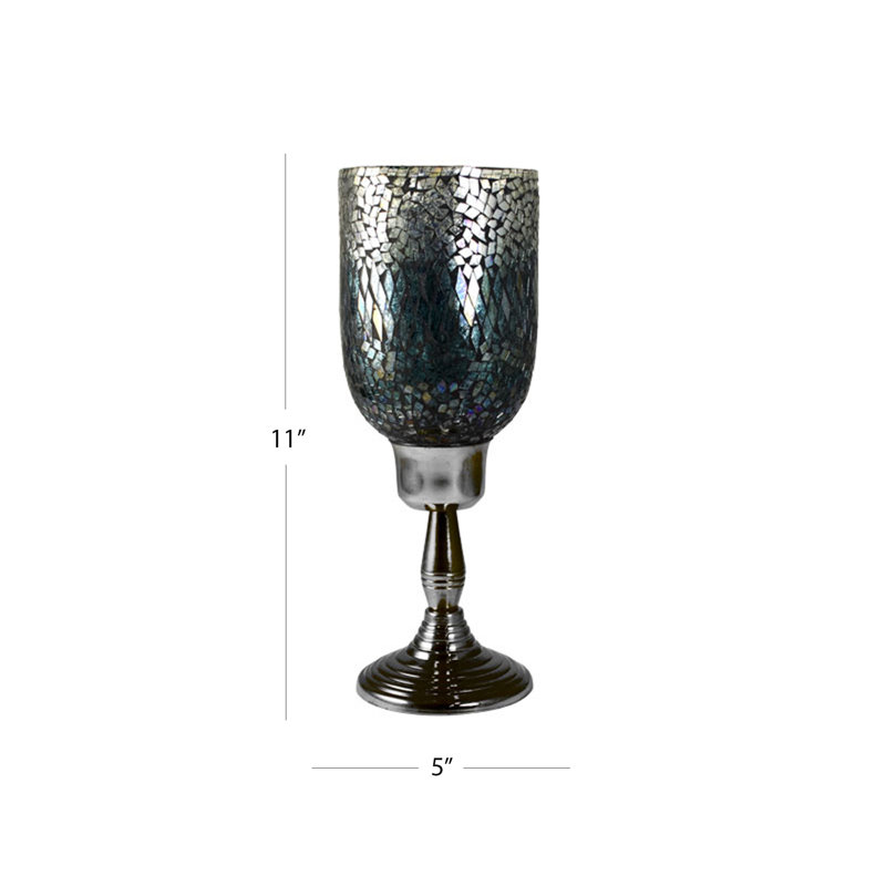15'' H Glass Tabletop Hurricane, Silver