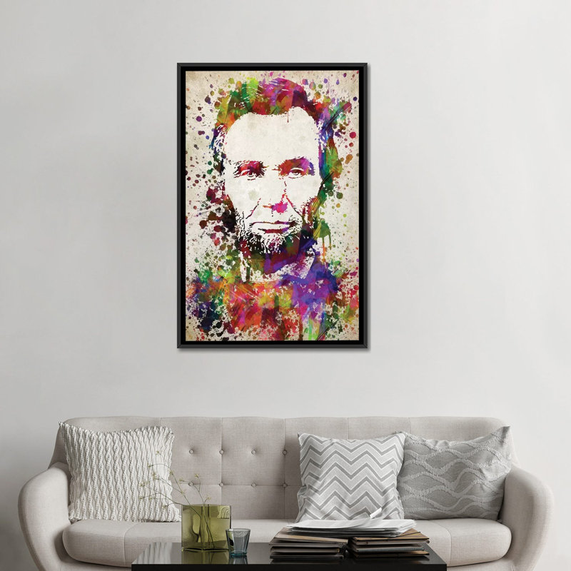 « abraham lincoln », impression sur toile, H 26 po x l 18 po x P 1,5 po, Toile avec cadre noir, Pas de tapis