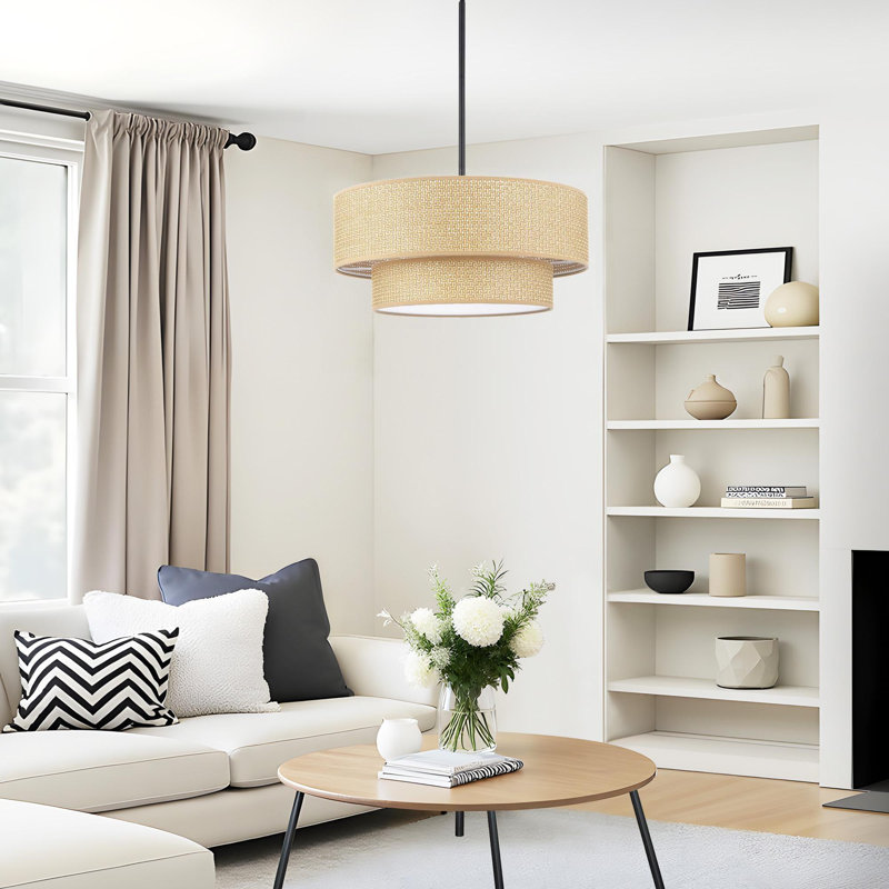 Lustre tambour 4 lumières Rabeeah, H 8 po x l 18 po x P 18 po, Naturel