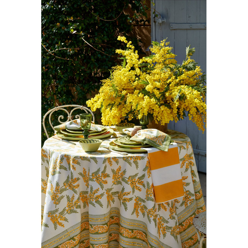 Mimosa Tablecloth - Green & Yellow - 59" x 59", 59" x 59" Square, Green & Yellow
