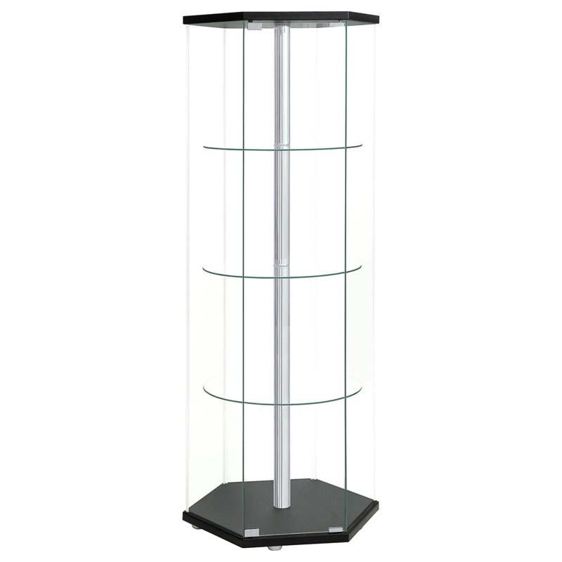 Black And Chrome Glass 4-Shelf Curio Cabinet, Black