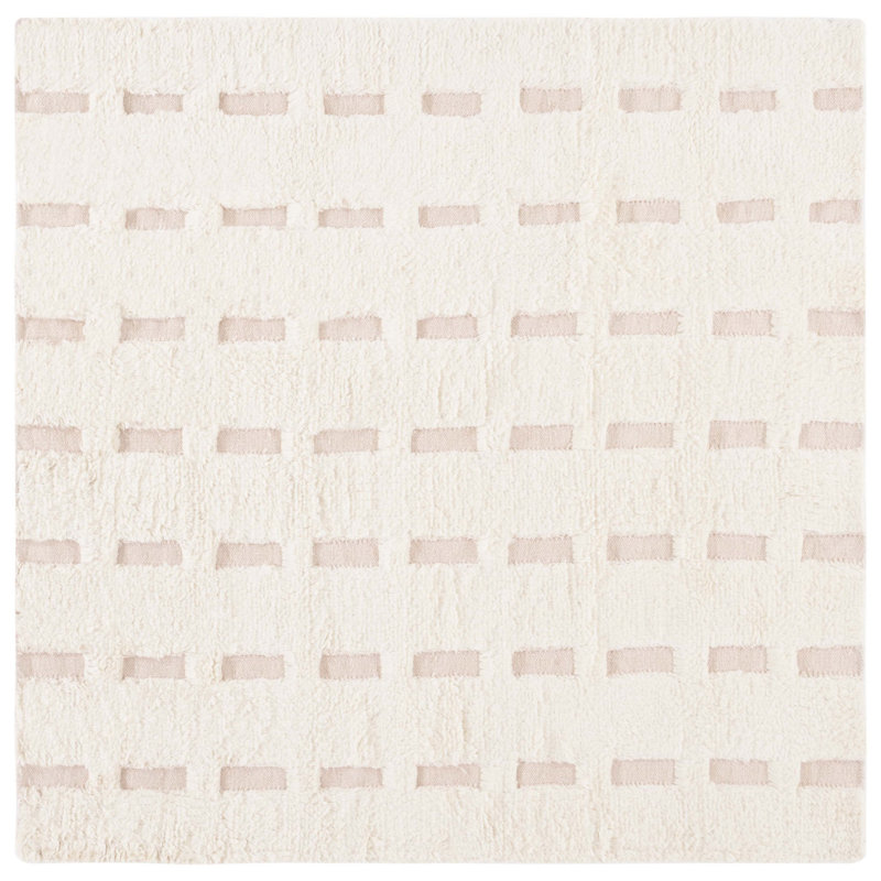Stephane Striped Flatweave Area Rug in Pink/Ivory, Square 6'
