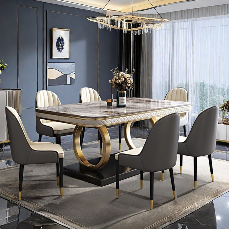 Italian style luxury rectangular dining table sets, 30.3"H x 63"L x 35.4"W, Gray
