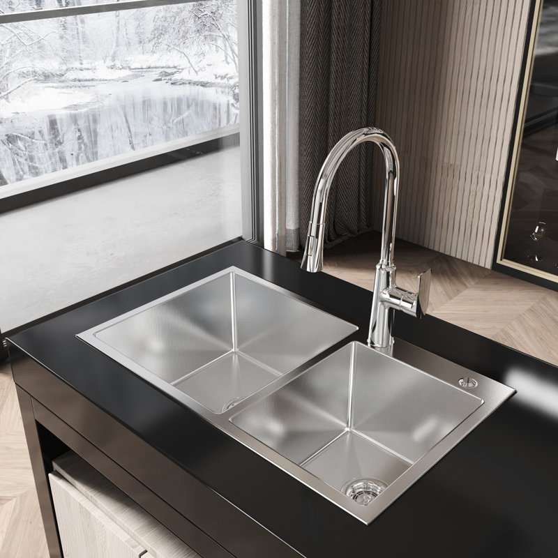Évier de cuisine 32 po x 19 po x 10 po, acier inoxydable S304, patin insonorisant, protection de surface polyvalente en satin, grande cuve