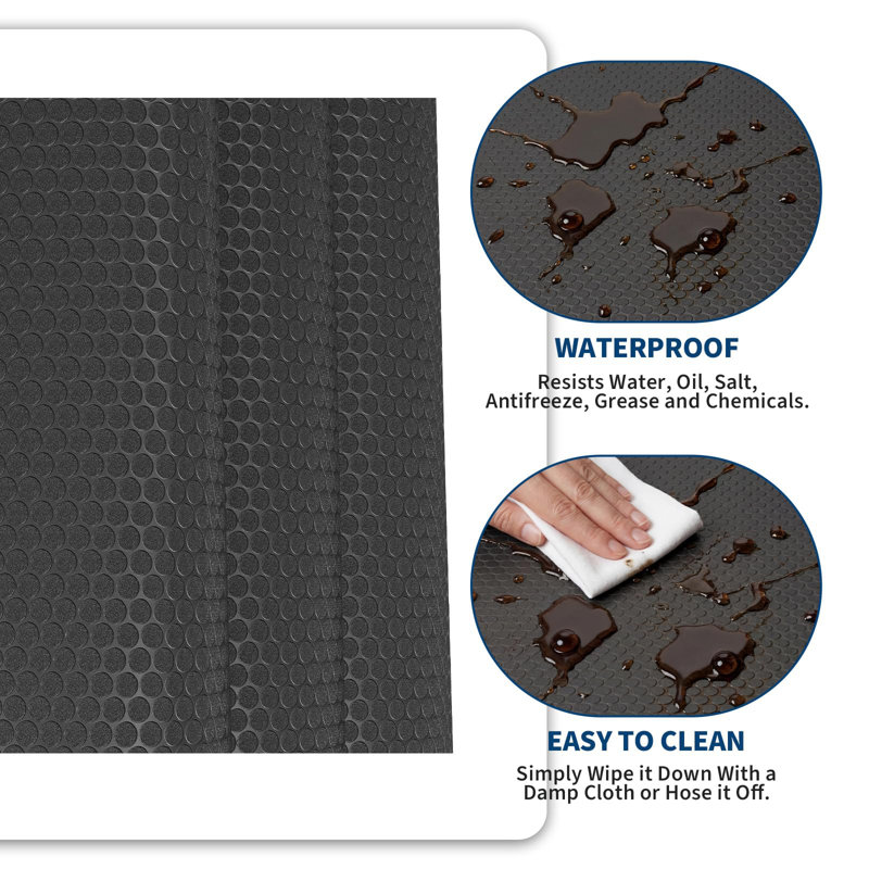 Tapis de sol de garage GarveeHome ultra-résistant 2,3 x 7,6 m (7,5 x 25 pi) à motif de pièces de monnaie – Tapis en PVC antidérapant et imperméable de 1,8 mm d'épaisseur pour voiture, atelier et sous-sol – Noir