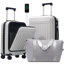 Ensemble de bagage à ouverture frontale 3 pièces, valise de transport rigide avec port USB, bagage extensible avec poignée et roulettes à verrou TSA-130040180