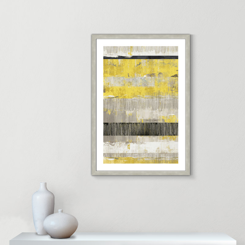 Yellow Celadon Dreams - Art encadré autoportant par Tom Reeves, Cadre argent, H 26 po x l 32 po x P 1,25 po