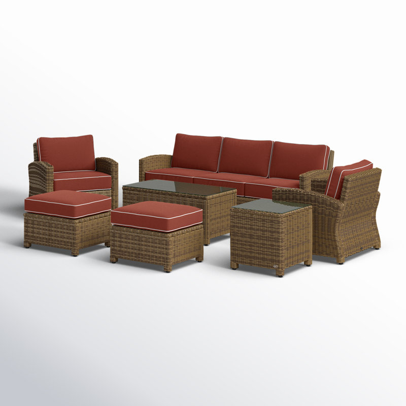 7 - Person Patio Conversation Set with Cushions, Red, Brown