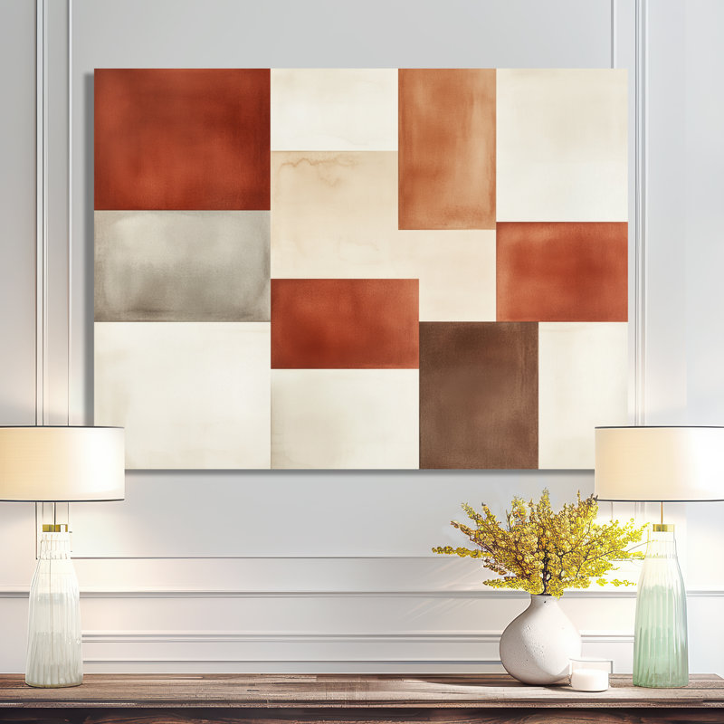 Minimal Blocks In Earth Tones - Minimalisme abstrait, impression sur métal moderne, L 32 po x H 16 po